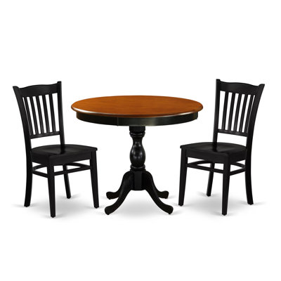 3-Pc Kitchen Table Set Contains a Mid Century Dining Table and 2 Dining Room Chairs with Slatted Back - Black Finish