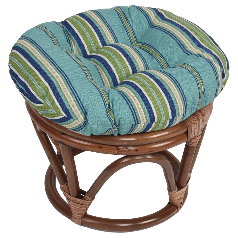 Outdoor 4'' Ottoman Seat Cushion, Blue/Green Striped