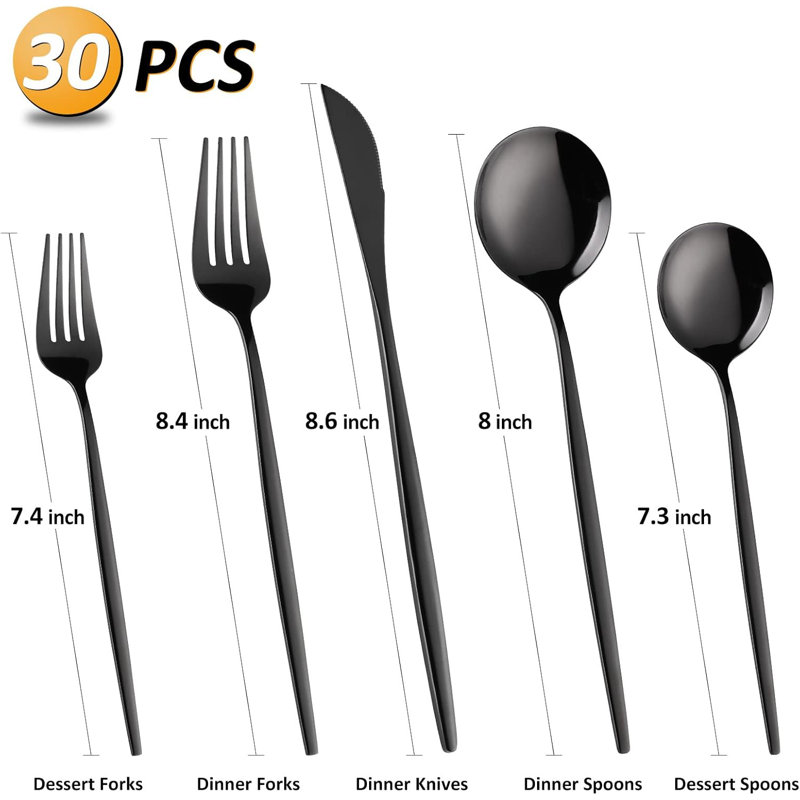Ensemble de couverts en or 30 pièces pour 6 personnes, vaisselle en acier inoxydable avec finition miroir, comprend couteaux, fourchettes et cuillères, va au lave-vaisselle, parfaite pour les repas gastronomiques et les occasions spéciales