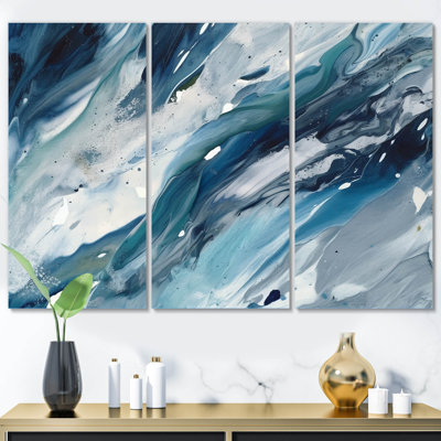 "Bliss Of Happiness" abstrait en bleu rétro I sur toile, 3 pièces