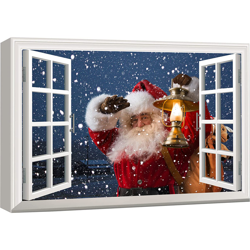 Père Noël transportant des cadeaux à venir la veille de Noël - impression sur toile tendue, H 12 po x l 18 po x P 1,5 po