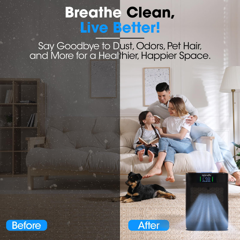 Purificateur d'air haute performance Serenelife avec mode veille, mode automatique et rappel de remplacement du filtre pour les chambres à coucher, les bureaux et les salons (noir)