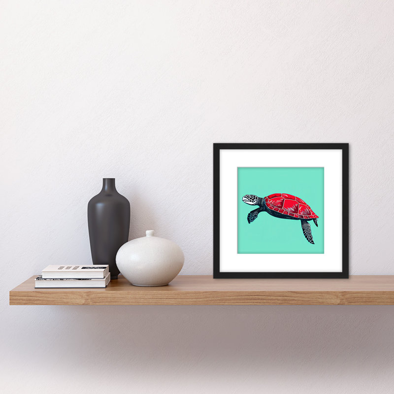 Loggerhead Sea Turtle Red Shell Watercolour - Single Picture Frame Painting