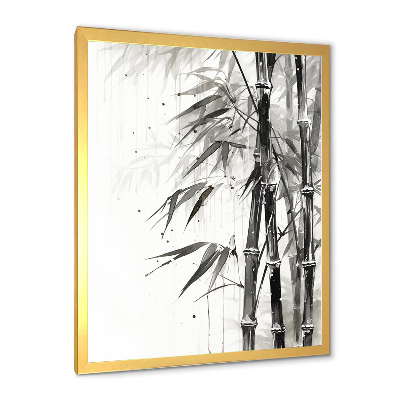 Bambou sauvage noir et blanc VI sur toile, Encadrement doré, H 32 po x l 16 po x P 1 po