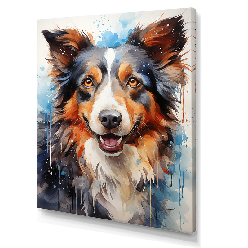 Border collie éclat sur toile, Toile tendue, H 20 po x l 12 po x P 1 po