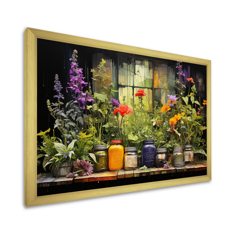 Blooming Urban Harvest avec poteries I, H 34 po x l 44 po x P 1,5 po, Cadre doré simple