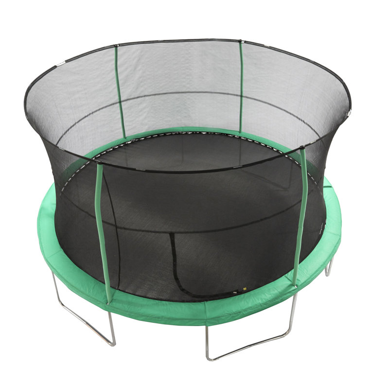 14-Foot Green Round Trampoline with Safety Enclosure