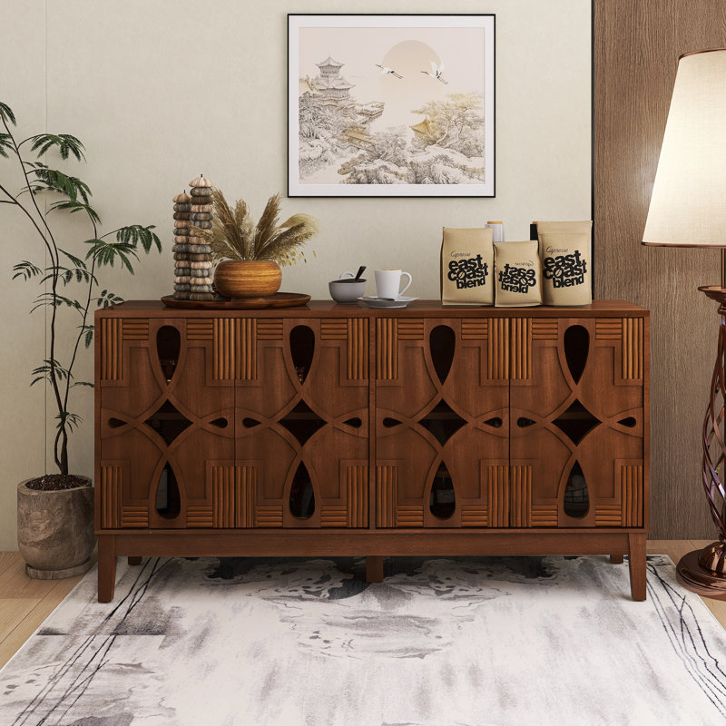 60.50 Inch Sideboard With 4 Doors And Adjustable Shelves, Walnut