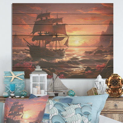 Caribbean Pirate Cove I - Pirate On Wood Print