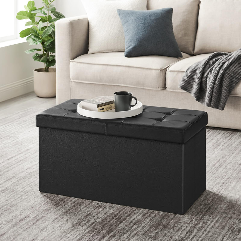 Folding Storage Ottoman, 15"H x 30"W x 15"D,  Black