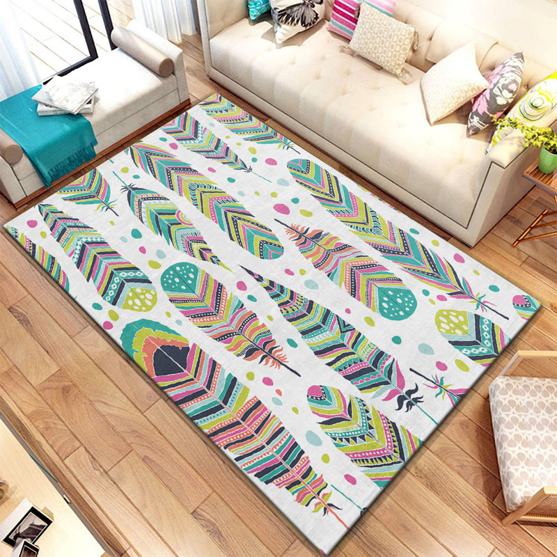 Stylish Woven Carpet , 100% Polyester, Non-Slip Felt Dot Underside | Raschel Knitting, 0.4 in Pile Height | Machine Washable, Digital Print Design | Perfect for Living Room, Bedroom & Office Decor