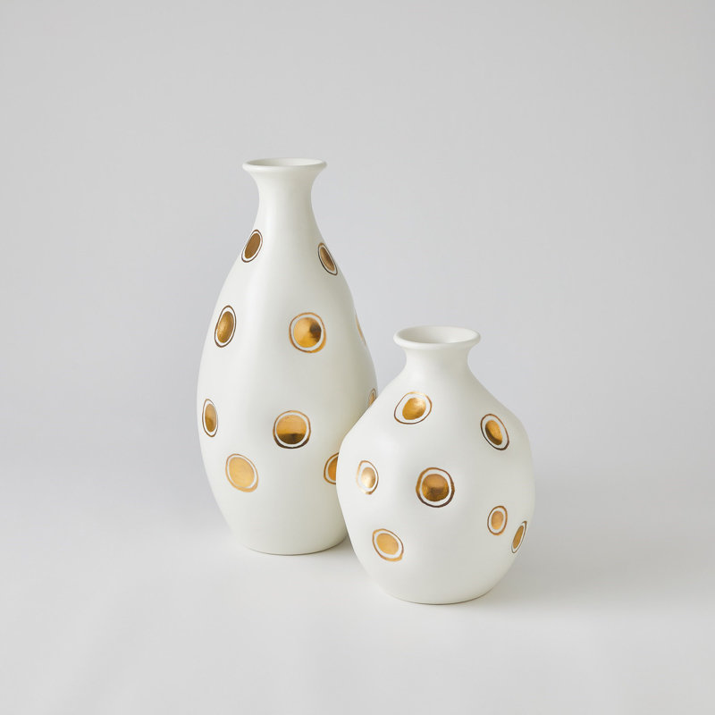 Dimples Handmade Ceramic Table Vase, White/Gold