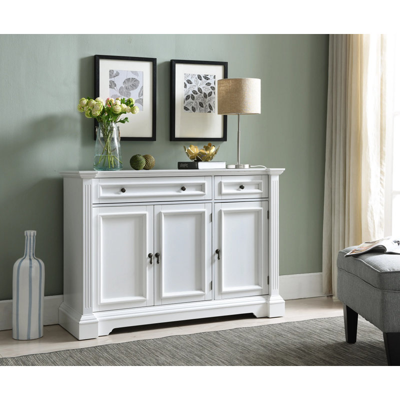 Server Sideboard Cabinet – Classic Wood Buffet with 2 Drawers, Adjustable Shelves, White Finish, Double Door Storage Console for Dining Room, Entryway, or Kitchen Organization