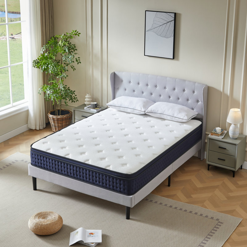 Matelas hybride mi-ferme 12 po avec mousse viscoélastique imprégnée de gel rafraîchissant et ressorts ensachés, compatible avec lit réglable, coffre-fort certifié, soulagement de la pression, isolement de mouvement, respirant et sans fibre de verre, très grand lit, matelas dans une boîte