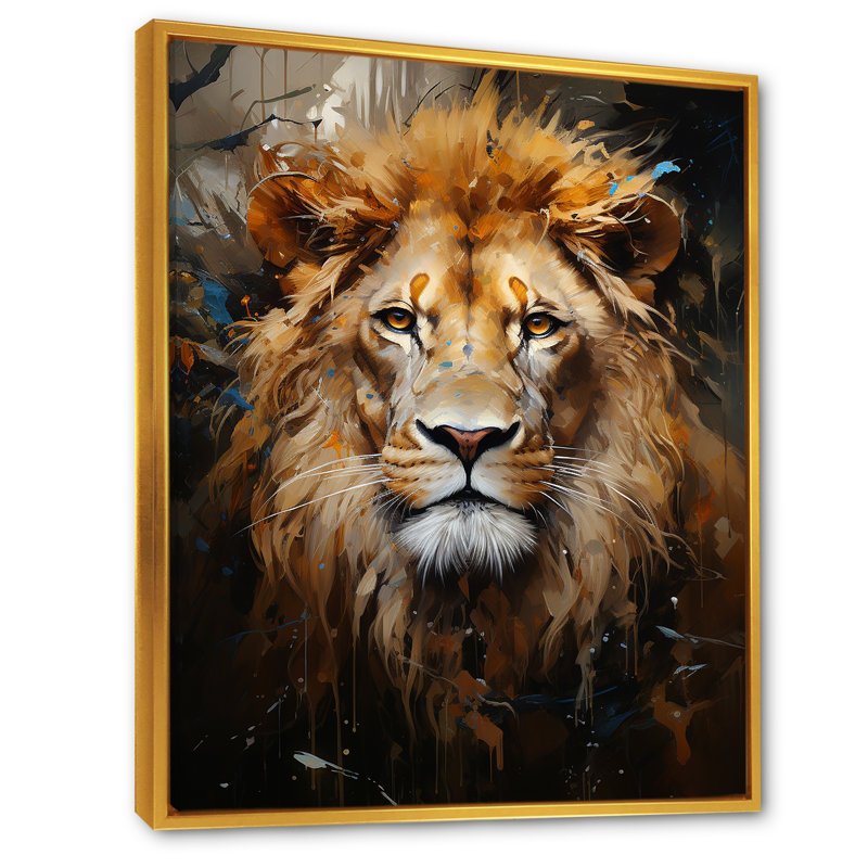 «Mighty Monarchs Lion Portrait I», reproduction sur toile, Cadre flottant doré, H 32 po x l 24 po x P 1 po