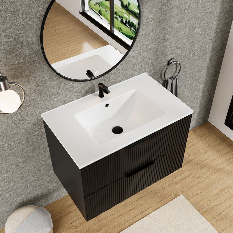 Modern Shaker Vanity With Divided Drawers, Soft-Close & Vertical Line Design - 24'' &30'' &36 '' Wall-Mounted (No Sink), 30"