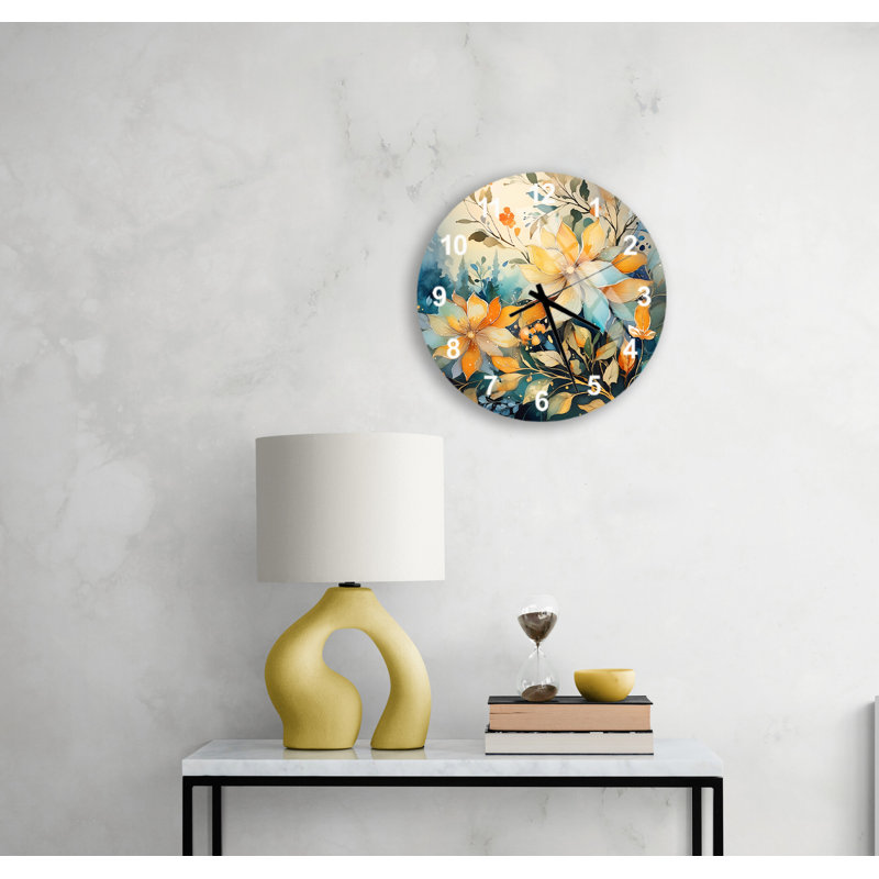 Horloge murale en verre trempé Sunny Watercolor, Blanc