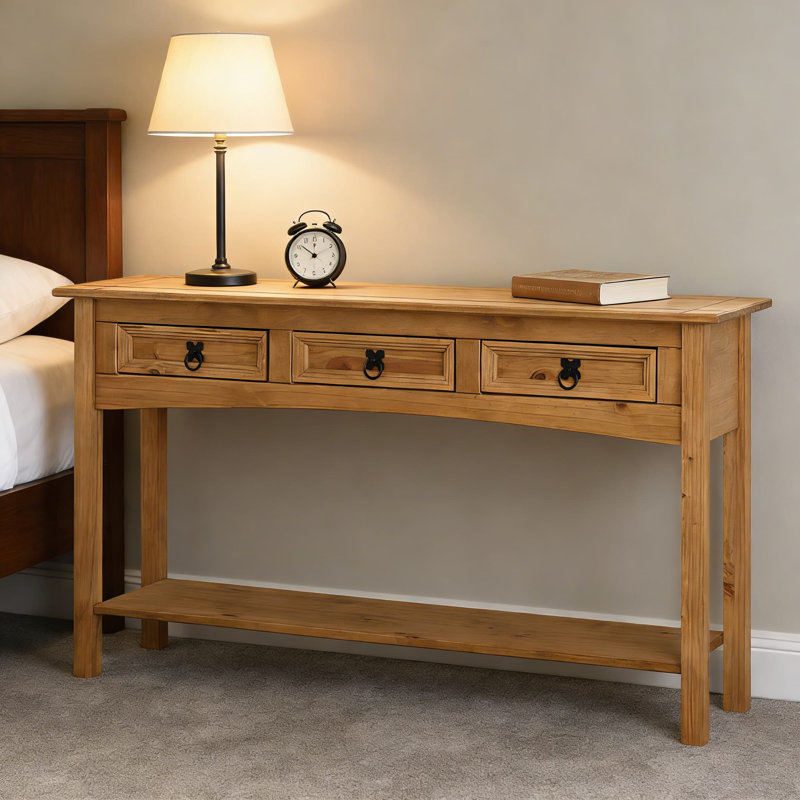 Console à 3 tiroirs, table d'entrée en bois massif de 44 po de largeur avec finition rustique, facile à assembler pour le couloir, le salon ou la cuisine