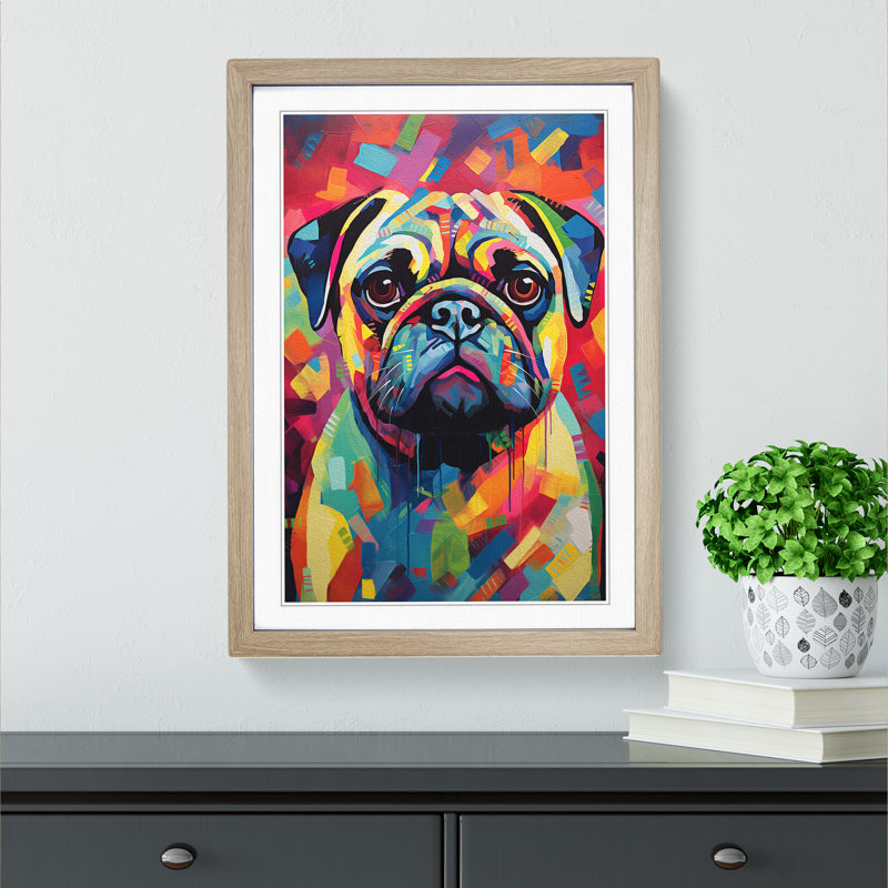 Pug Modern - Framed Print, Oak, 46" H x 34" W x 2" D