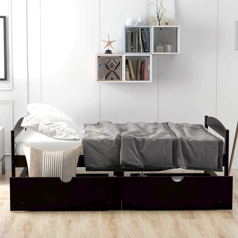 Lit plateforme simple avec deux tiroirs, espresso, Espresso