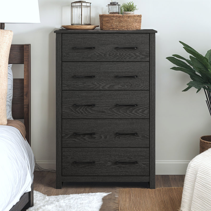 Commode 5 tiroirs H 46,7 po Walter, Chêne gris foncé