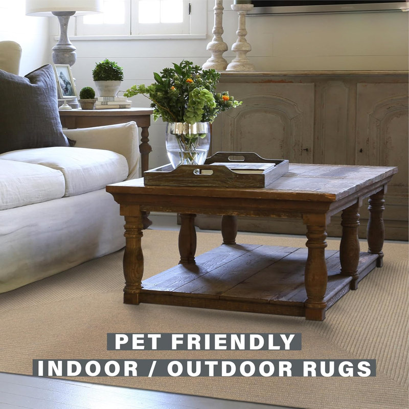  Braided Pet Friendly Rug / Washable Indoor/Outdoor Beige/Tan Rug, Oval 8' x 10'