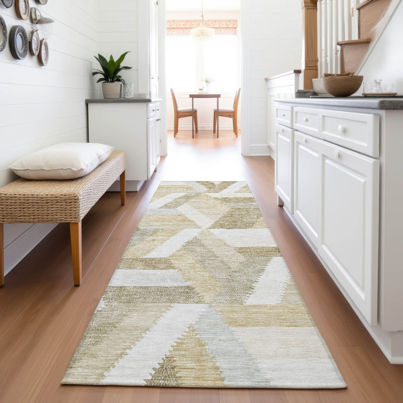 Premium Machine Washable Larock AMF1241 Geometric Rug, Runner 2'3" x 7'6"