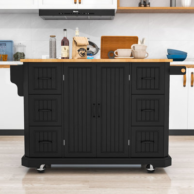 Rolling Kitchen Island Cart with Drop Leaf, Power Outlet, 6 Drawers and Storage Cabient