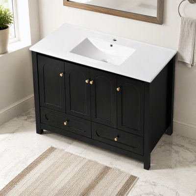 Ensemble de meuble-lavabo 48 po avec lavabo en résine, armoire de rangement abondante, 4 portes à fermeture douce et 2 tiroirs