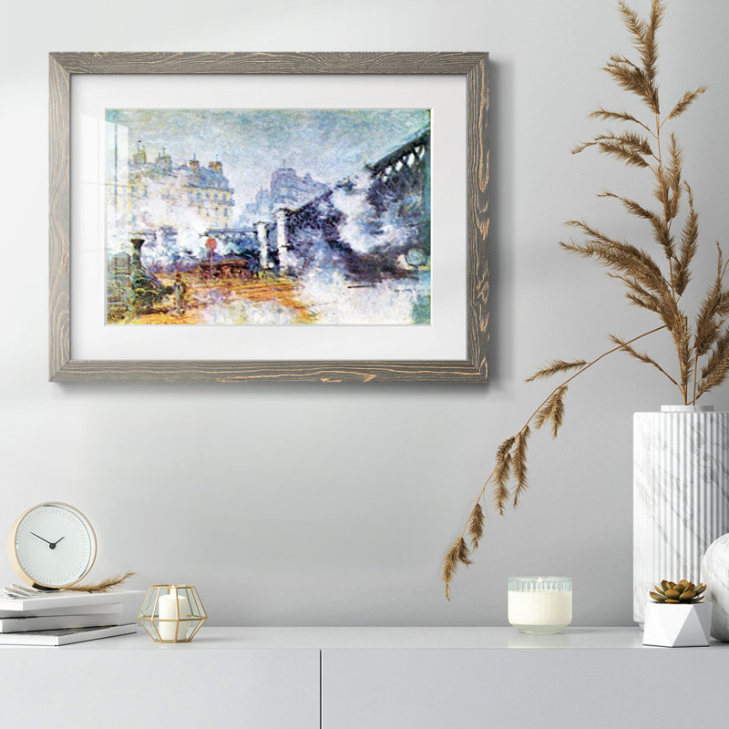 Le pont de l'Europe, la station Saint-Lazare à Paris par Monet, Gris, H 14 po x l 20 po x P 1,5 po