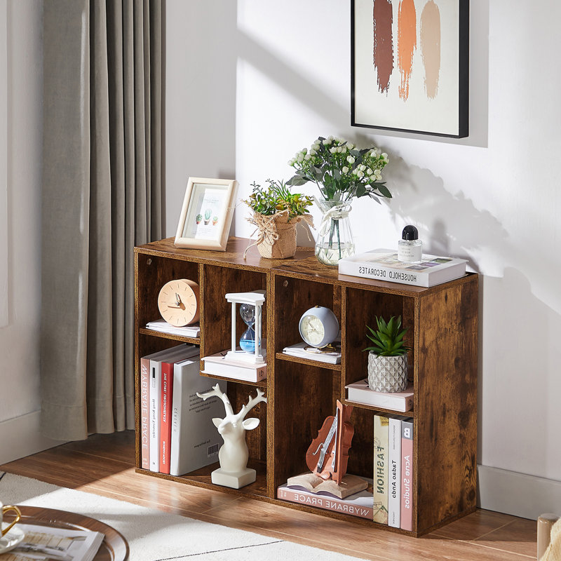 (Ensemble de 2) Petite bibliothèque moderne brune à 2 niveaux, Brun
