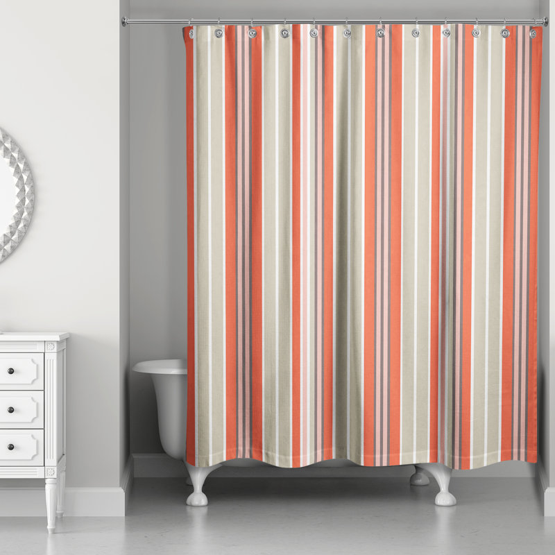 Rideau de douche simple à rayures Mathes, Orange / beige