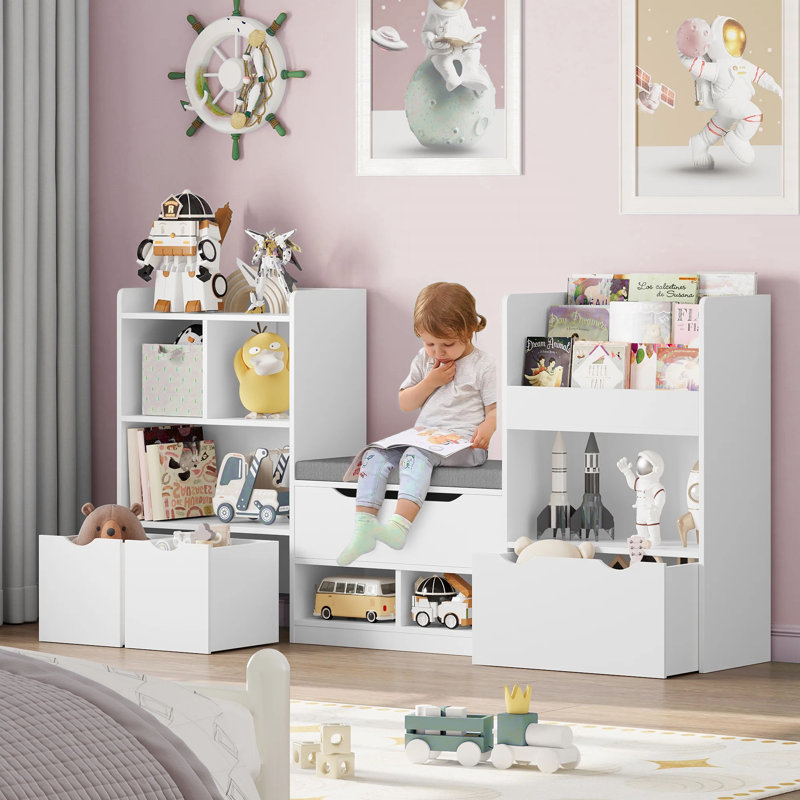 37'' H X 72'' W Kids Bookcase With 3 Removable Drawers, Toy Organizer