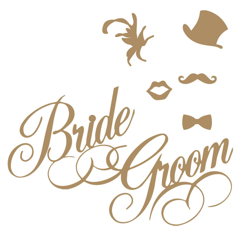 Décalcomanie murale rétro mariage, Brun pâle, H 24 po x l 25 po x P 0,01 po