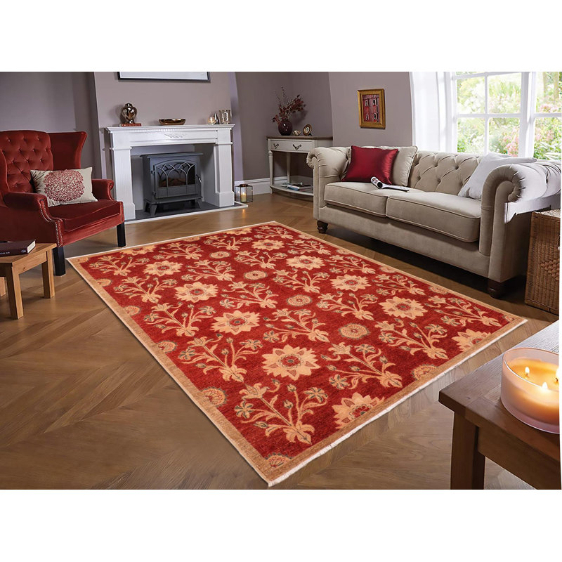Tapis brun clair / rouille en laine noué à la main à motif floral de 6 pi 3 po x 9 pi 4 po Shetler