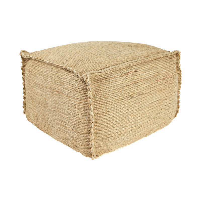 Handwoven Jute Pouf with Flanged Edges