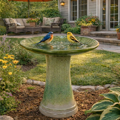Baignoire à oiseaux 17 po en céramique avec piédestal, motif floral dégradé, décoration de jardin extérieure