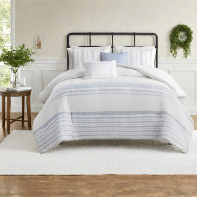 Farmhouse Style Cotton Jaquard Bedding Set, King Size For Home