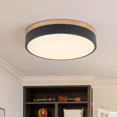 Plafonnier encastré rond scandinave en bois à intensité variable