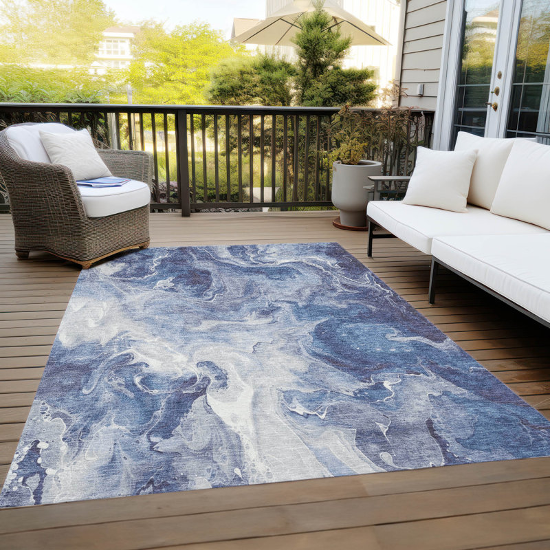 Addison Blue Abstract Synthetic Washable Rectangular Rug 2'6" x 3'10"