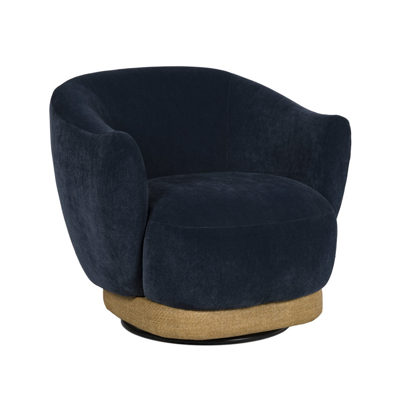 Fauteuil d'appoint pivotant moderne avec accoudoirs enveloppants évasés, siège rembourré profond et base ronde superposée