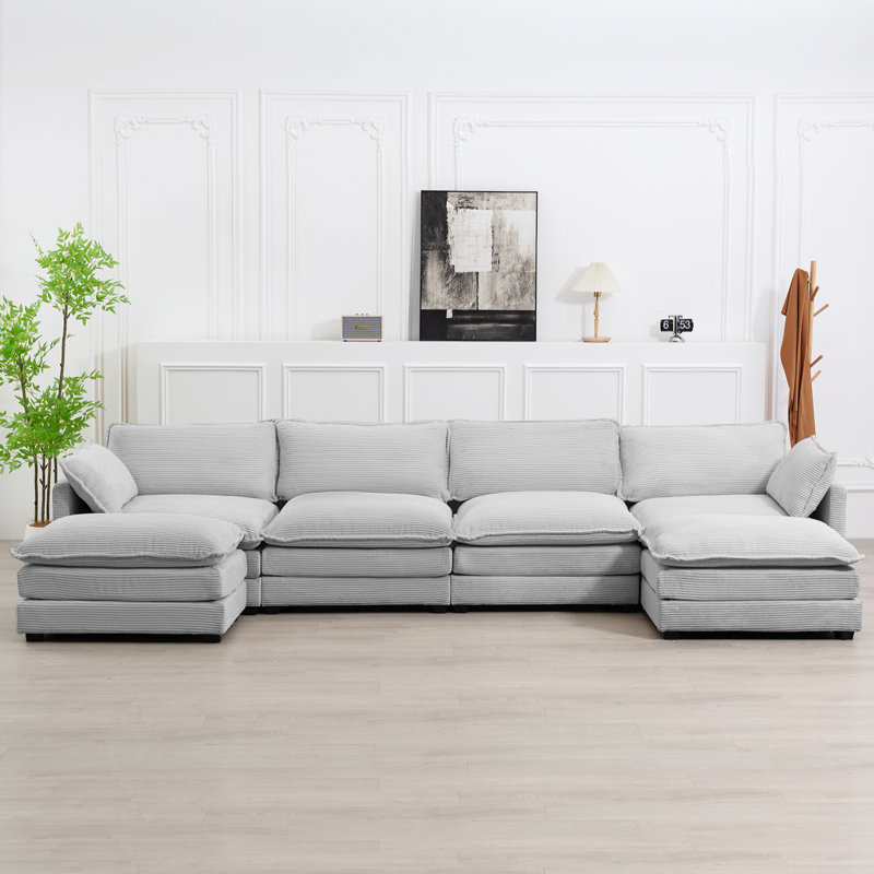 Redenius 6-Piece 148'' Upholstered U-Shape Sectional, Gray Corduroy