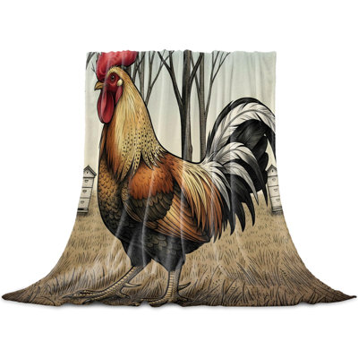 Rustic Chicken Flannel Blanket for Bed, Farmhouse Rooster Country Trees Rural Soft Cozy Warm Couch Throw Blanket, Lightweight Fluffy Plush Bedding Blankets for Sofa Decor All Season, 50 x 60 in