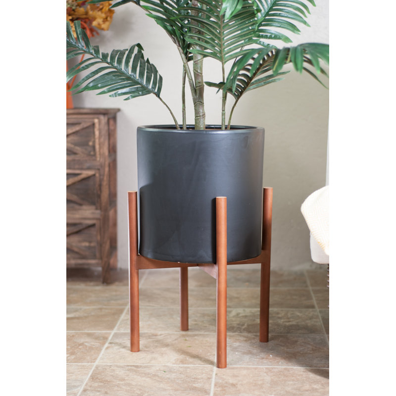 Handmade Pot Planter, Black/Walnut, 23" H X 15.5" W X 15.5" D