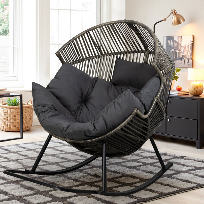 Fauteuil à bascule berçant avec coussin, Gris foncé, Taupe