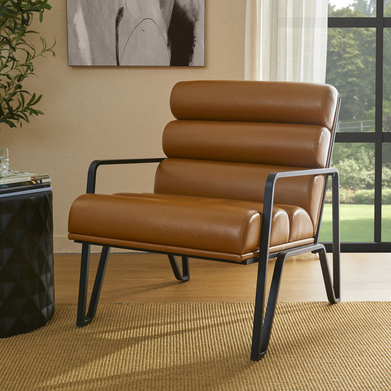 Cacey Faux Leather Armchair, Brown Faux Leather