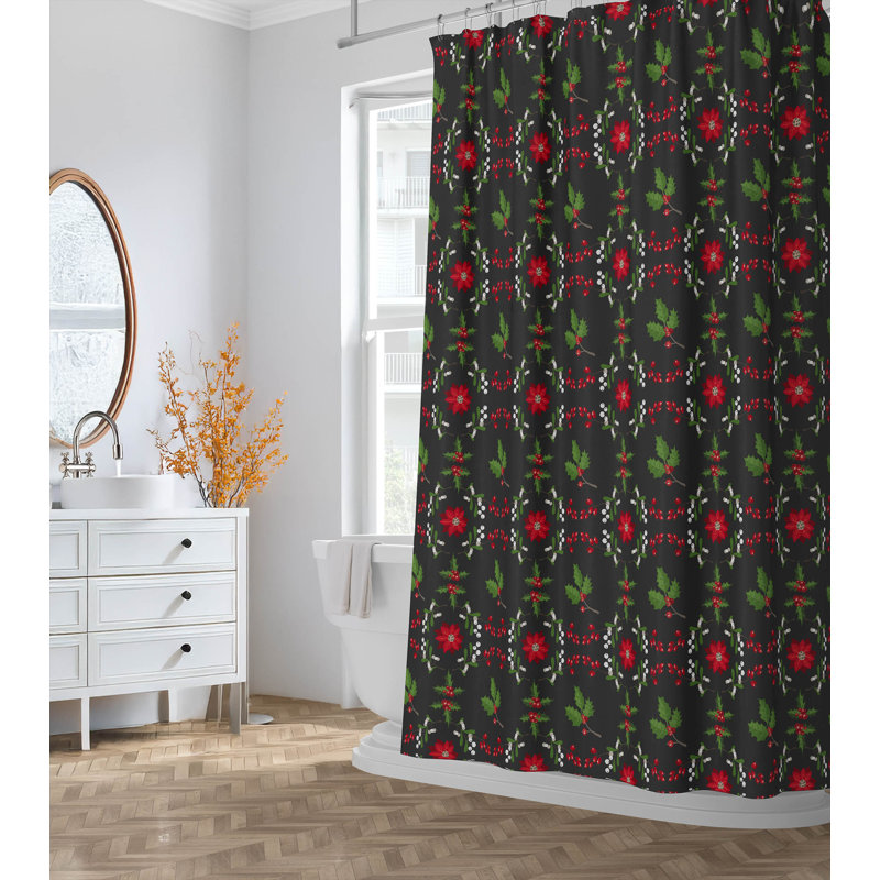 Rideau de douche Botanical Poinsettia, Gris anthracite
