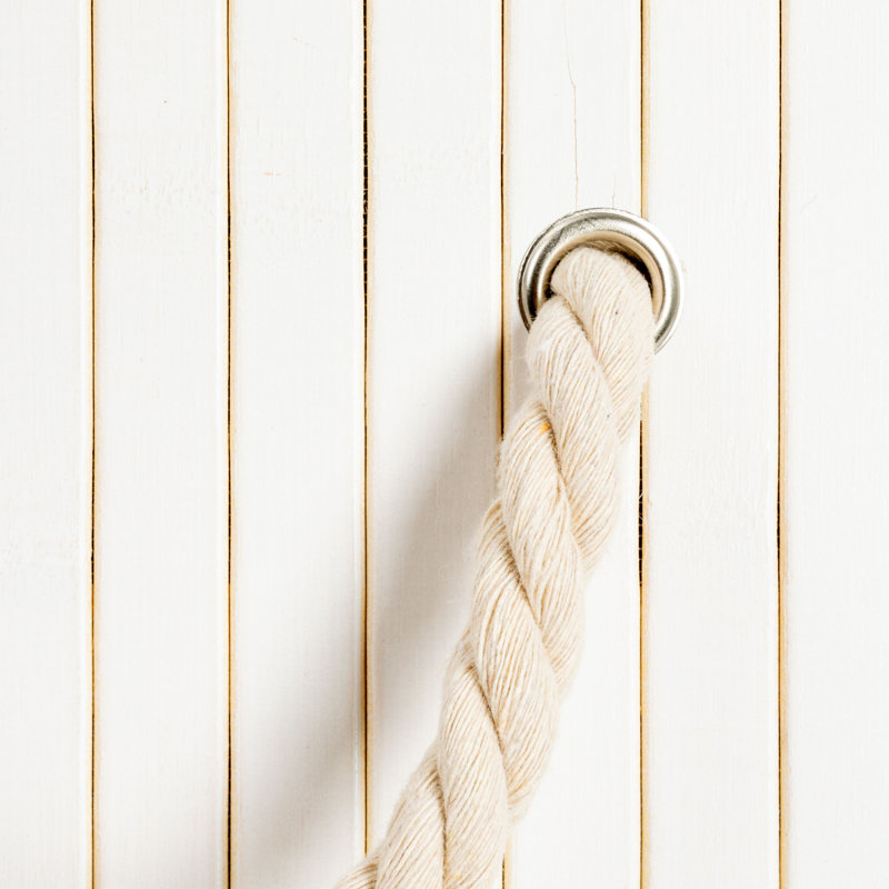 White Bamboo Laundry Hamper with Rope Handles and Lid