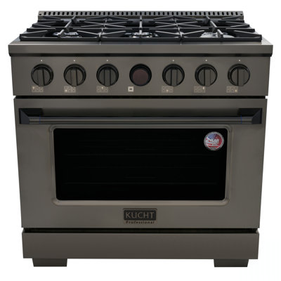 36 In. 5.2 Cu. Ft. 6 Burners Dual Fuel Range For Natural Gas In Dark Stainless Steel With Horus Digital Dial Thermostat