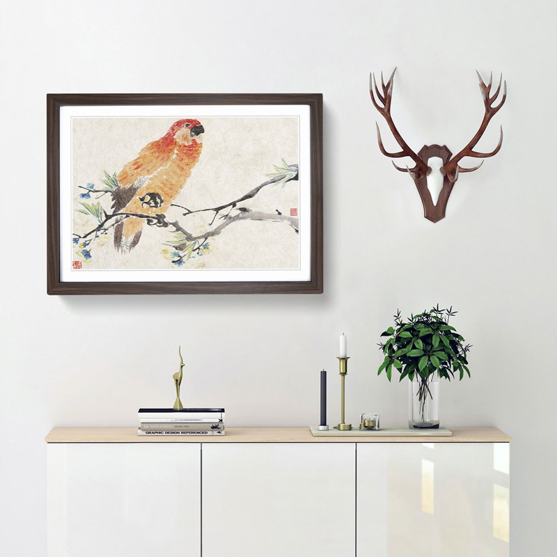 Parrot by Ren Yi - Framed Print, 48cm H x 65cm W x 2cm D, Walnut Framed